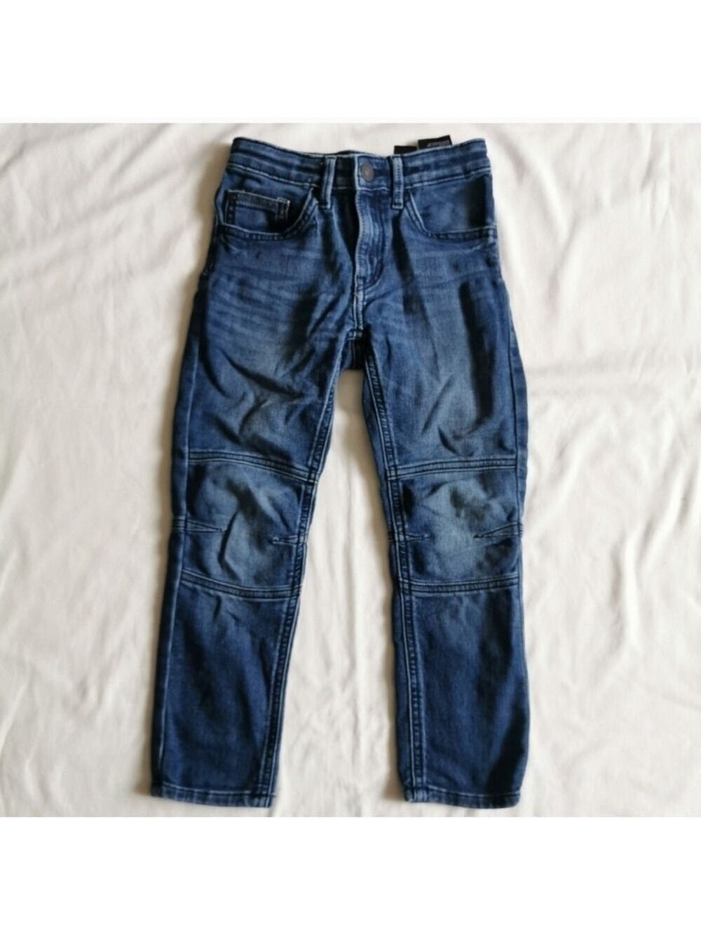 H&M Boys Jeans Super Soft Blue Moto Biker Skinny Adjustable Waist Size 6
